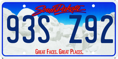 SD license plate 93SZ92