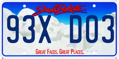 SD license plate 93XD03