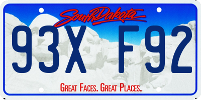 SD license plate 93XF92
