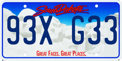 SD license plate 93XG33