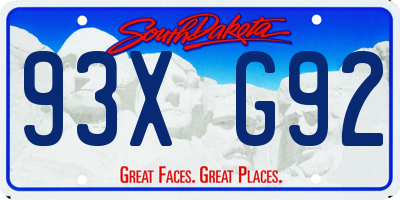 SD license plate 93XG92