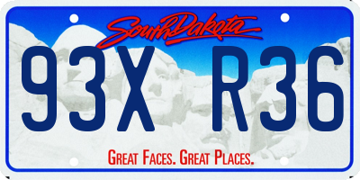 SD license plate 93XR36