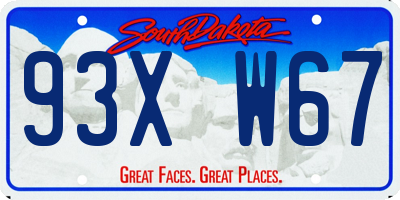 SD license plate 93XW67