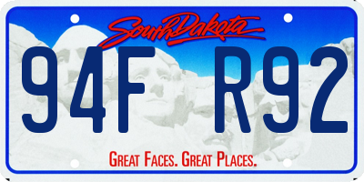 SD license plate 94FR92