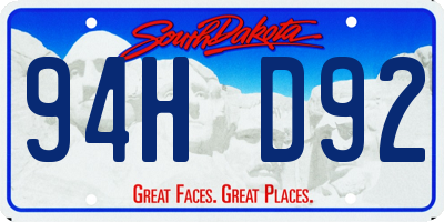 SD license plate 94HD92