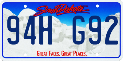 SD license plate 94HG92