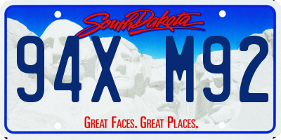 SD license plate 94XM92