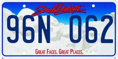 SD license plate 96NO62