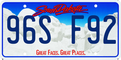 SD license plate 96SF92