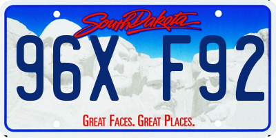 SD license plate 96XF92