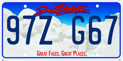 SD license plate 97ZG67