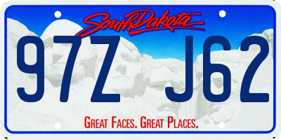 SD license plate 97ZJ62