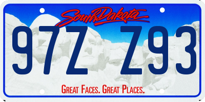 SD license plate 97ZZ93