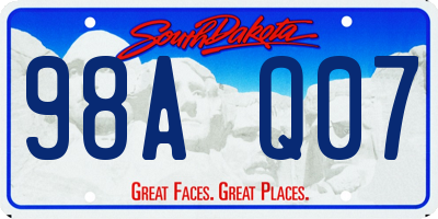 SD license plate 98AQ07