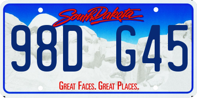 SD license plate 98DG45