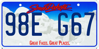 SD license plate 98EG67