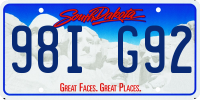 SD license plate 98IG92