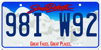 SD license plate 98IW92