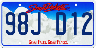 SD license plate 98JD12