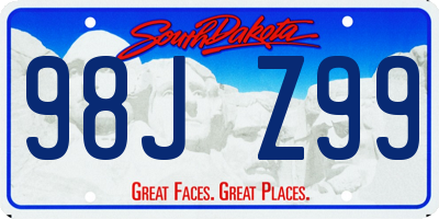 SD license plate 98JZ99
