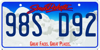 SD license plate 98SD92
