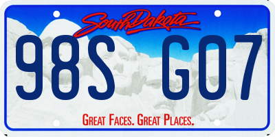 SD license plate 98SG07