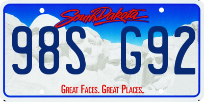 SD license plate 98SG92