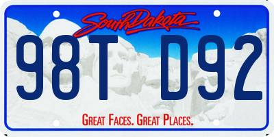 SD license plate 98TD92