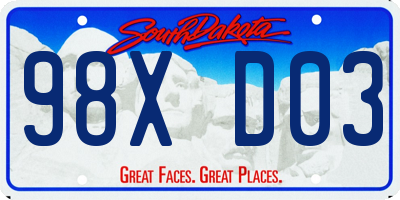 SD license plate 98XD03