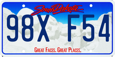 SD license plate 98XF54