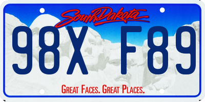SD license plate 98XF89