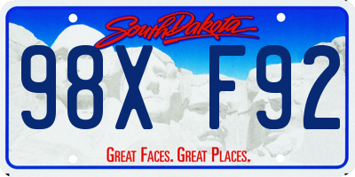 SD license plate 98XF92