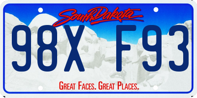 SD license plate 98XF93