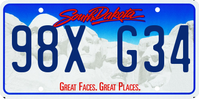 SD license plate 98XG34