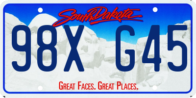 SD license plate 98XG45