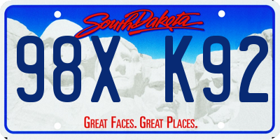 SD license plate 98XK92