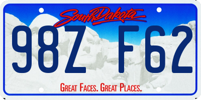 SD license plate 98ZF62