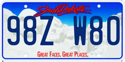 SD license plate 98ZW80