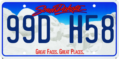 SD license plate 99DH58