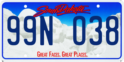 SD license plate 99NO38