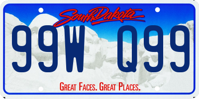 SD license plate 99WQ99