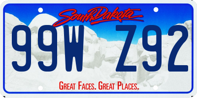 SD license plate 99WZ92