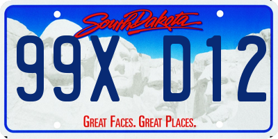 SD license plate 99XD12