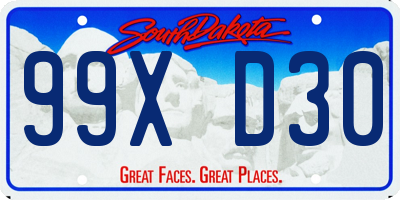 SD license plate 99XD30