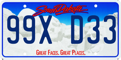 SD license plate 99XD33