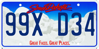 SD license plate 99XD34