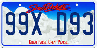 SD license plate 99XD93