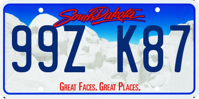SD license plate 99ZK87