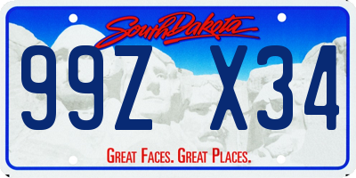 SD license plate 99ZX34