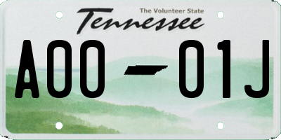 TN license plate A0001J
